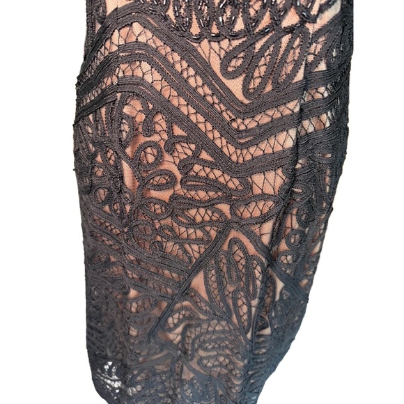 Sue Wong Cocktail Dress Size 12 Black Nude Lining Lace Beaded Altered - Picture 6 of 7